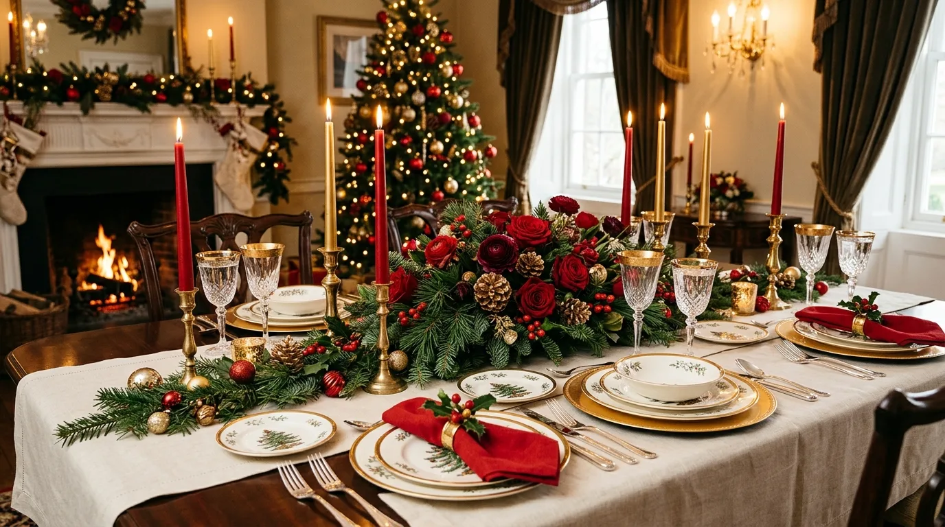 Use a narrow palette so the table still feels cohesive inspiration for a holiday dining table.